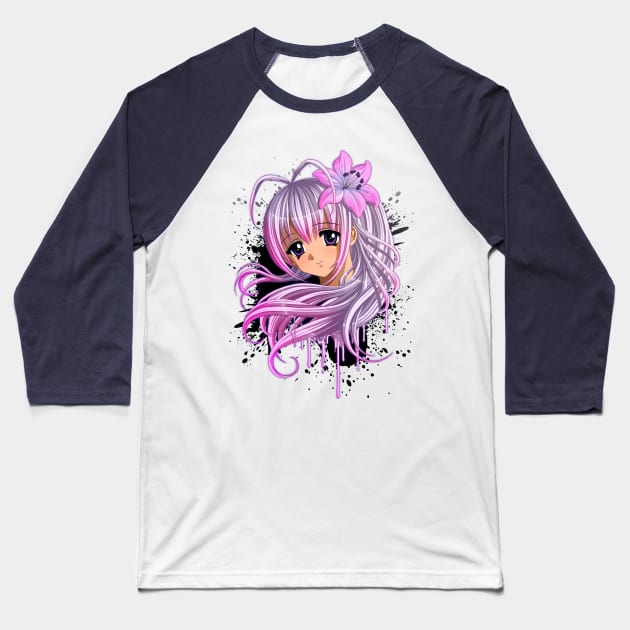 Cute Anime Girl Baseball T-Shirt by bomazu